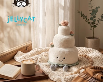 Jellycat Amuseable Three Tier Wedding Cake Plush, Cute Smiling Birthday Cake Stuffed Animal, Unique Celebration Gift, 11in/28cm
