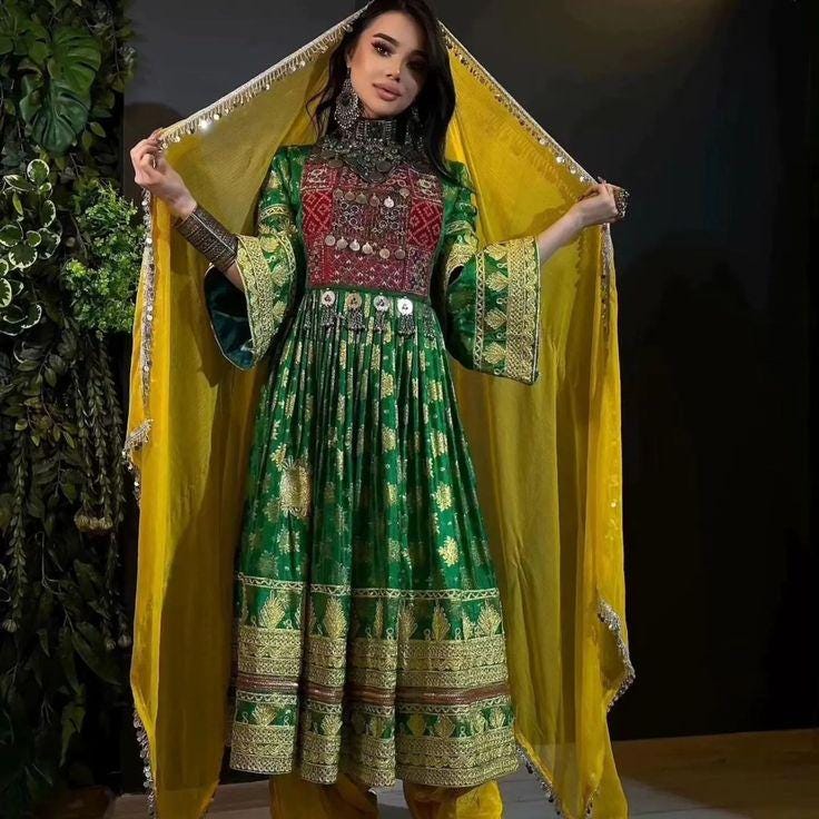 slim fit dress slacks Green Gown With Dupatta For Mehendi Function