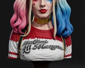 Busto de Harley Quinn – Pixel Vision Creation | Figura de arte pop inspirada en DC | Modelo digital STL