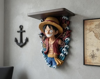 Estantería de pared de Monkey D. Luffy - One Piece | Decoración de anime premium / Impresión 3D / Archivo 3D