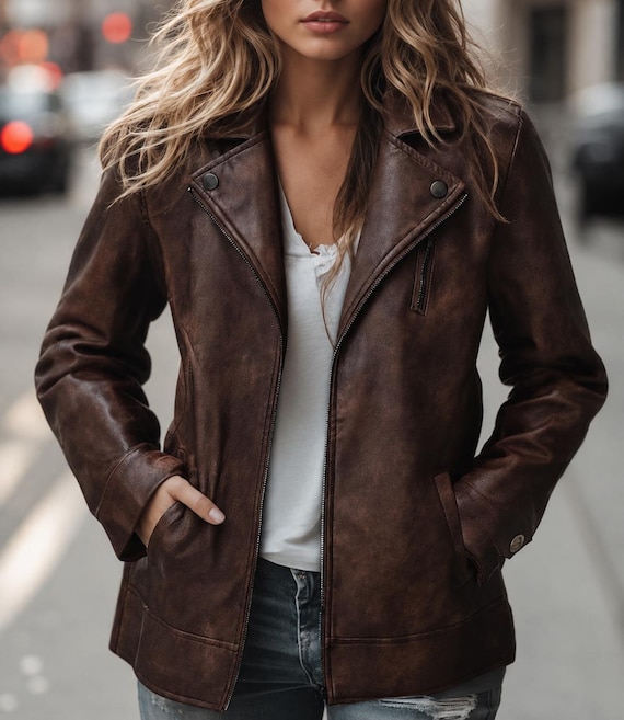 Women's Vintage Brown Sheep Leather Jacket – Genuine Real Leather Lapel Coat