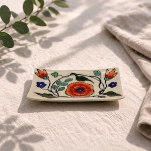 Handmade Ceramic Tray | Floral Dish, Jewelry Holder, Key Catch-all