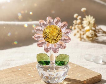 Crystal Sunflower Glass Figurine, Colorful Handmade Flower Decor for Living Room, Office Desk or Shelf Display