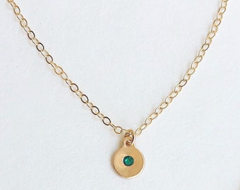 custom birthstone necklace // tiny swarovski crystal birthstone necklace, emerald necklace, birthstone layering necklace