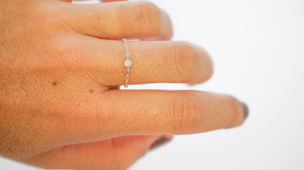 Delicate Rings Silver Delicate Ring // Delicate Sterling Silver Chain Ring and Tiny Cz ...