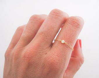tiny ring // delicate 14k gold filled chain and tiny cz diamond, tiny gold ring, thin gold ring, simple gold cz ring