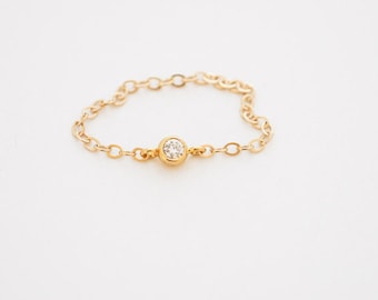 delicate ring // delicate 14k gold filled chain and tiny cz diamond, tiny gold ring, thin gold ring, simple gold cz ring