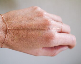 14k solid rose gold slave bracelet, hand chain, finger bracelet, ring chain, ring bracelet