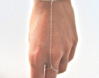 slave bracelet - hand chain // delicate sterling silver hand ring bracelet