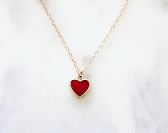 heart necklace // red enamel heart necklace, tiny, valentine’s day gift for girls girlfriend wife friend