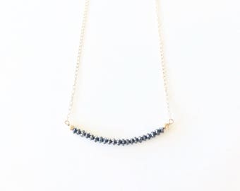 necklace 14k solid gold with black diamond beads delicate gold necklace