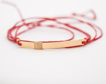 wrap bracelet // gold bar wrap bracelet, anklet, red cord bracelet, red cotton cord wrap bracelet