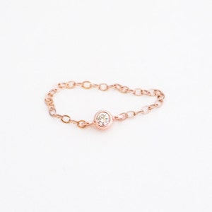 delicate ring // dainty 14k rose gold filled chain and tiny cz diamond, tiny gold ring, thin gold ring, simple gold cz ring