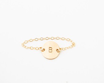 ring // custom ID letter initials number plus sign stamped ring, 14k gold filled personalized ring, gold chain ring, tiny delicate gold ring