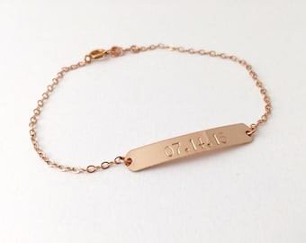 rose gold custom personalized name, id tag, phrase, words, letters, initials delicate rose gold bracelet 14k gold filled dainty chain