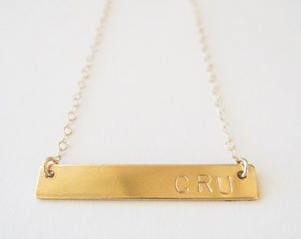 necklace // 14k gold filled bar with customized initial(s), name, letters, numbers, date stamped engraved on 14k gold filled chain