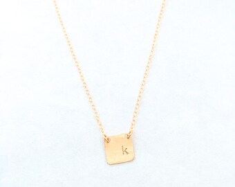 dainty initial necklace, tiny square