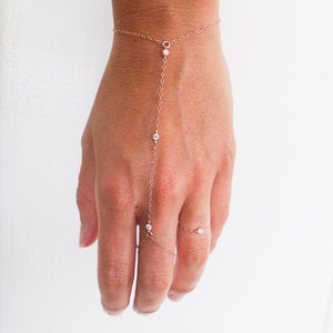 slave bracelet hand chain // 14k rose gold filled and 3 tiny cz cubic zirconia diamonds ring chain bracelet image 2