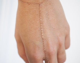 rose gold slave bracelet - hand chain // delicate 14k rose gold filled chain hand bracelet