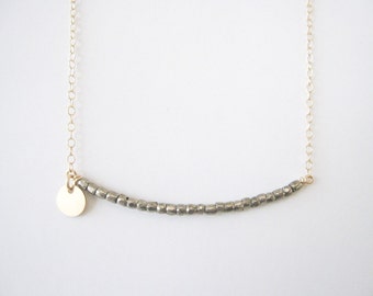 necklace // customized stamped letter or number on delicate 14k gold filled chain with bronze beads
