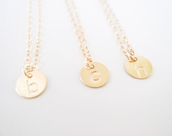 necklace // dainty 14k gold filled initial letter or number stamped circle disc charm