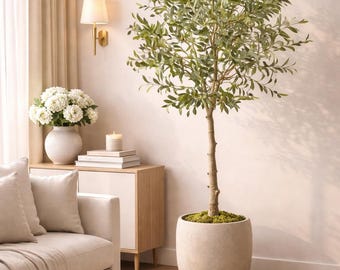 6 FT kunstmatige olijfboom binnen decor, faux olijfplant in pot, realistische hoge nep boom, woonkamer hoek decor, modern huis esthetiek
