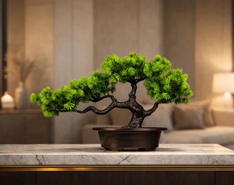 Mini árbol bonsái artificial para decoración de escritorio, acento decorativo de inspiración zen para el hogar, planta sin mantenimiento, regalo de decoración minimalista moderna para la habitación.