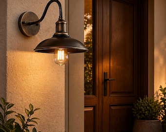 Lámpara de pared exterior vintage, impermeable, de bronce, con aplique LED E27, para porche, jardín, balcón o entrada. Iluminación retro industrial.