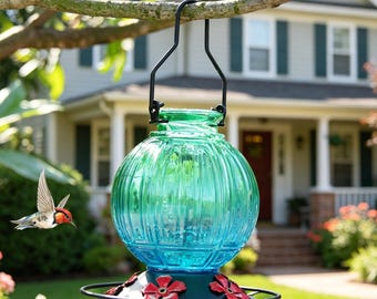 Decorative Glass Hummingbird Feeder, Outdoor Garden Bird Nectar Station