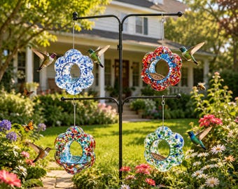 Colorful Glass Hummingbird Feeder Bath, Suncatcher Garden Decor