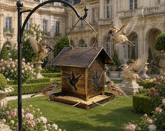 Rustic Hummingbird Metal Bird Feeder, Antique Bronze Garden Decor,gift for father