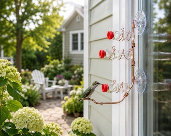 Copper Wire Hummingbird Feeder, Rustic Window Bird Watching Station
