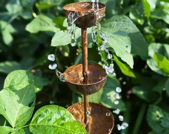 Rainwater Collector, Tiered Bird Bath Fountain Stake, Rustic Metal Garden Decor,