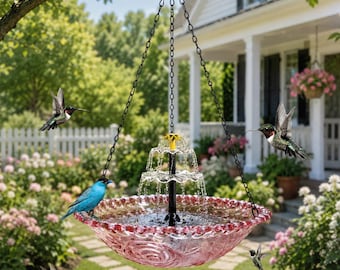 Outdoor Solar Birdbath, Hanging Water Fountain for Garden, Decorative Bird Bath, Backyard Wildlife Attraction