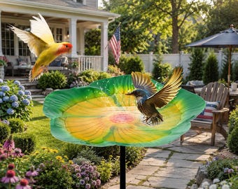 Vintage Metal Flower Bird Bath, Rustic Garden Decor, Cottage Style Yard Ornament,Stepfather's Gift