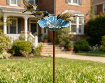Metal Flower Bird Bath Stake, Floral Garden Decor, Yard Art Feeder,A gift for Dad