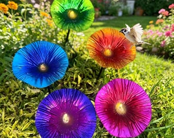 Flower Shaped Bird Feeder Stake, Metal Garden Decor, Attracts Birds, Lawn Ornament