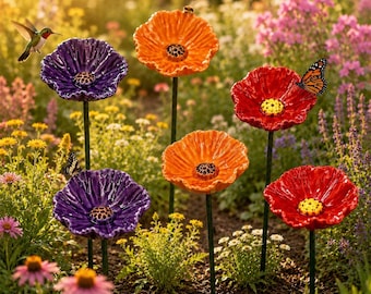 Resin Flower Garden Stake, Pollinator Water Station, Bee Watering Dish, Outdoor Decor