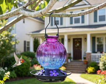Vintage Glass Hummingbird Feeder | Colorful Garden Decor, Bird Watching Accent
