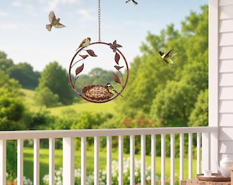 Rustic Metal Branch Bird Feeder Tray, Woodland Garden Decor, Outdoor Hanging Feeder