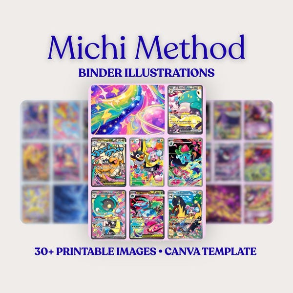 Michi Method Pokémon Binder Printables | 30+ Images + Canva Template | TCG Binder Setup | Aesthetic Card Binder Layout | Printable PDF Pages