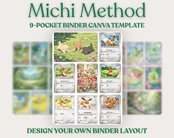 Plantilla de Canva para carpeta de 9 bolsillos del método Michi / Plantilla para carpeta de cartas coleccionables de Pokémon / Diseño de carpeta editable / Diseña tu propia carpeta