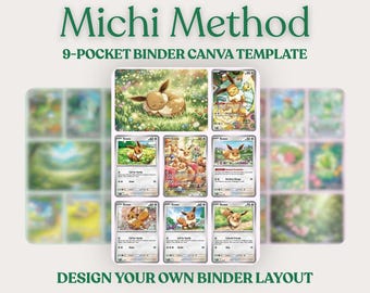 Plantilla de Canva para carpeta de 9 bolsillos del método Michi / Plantilla para carpeta de cartas coleccionables de Pokémon / Diseño de carpeta editable / Diseña tu propia carpeta