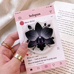 MagSafe-telefoongreep donkere orchidee, gotisch esthetisch popsocket, magnetische telefoonhouder met bloemen, Kindle-greepstandaard, humeurig botanisch cadeauaccessoire