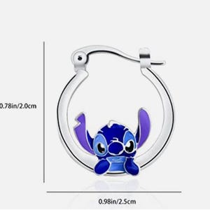 925 Sterling Silver Bead Lilo and Stitch Blue Stitch Hoop Earrings bild 3