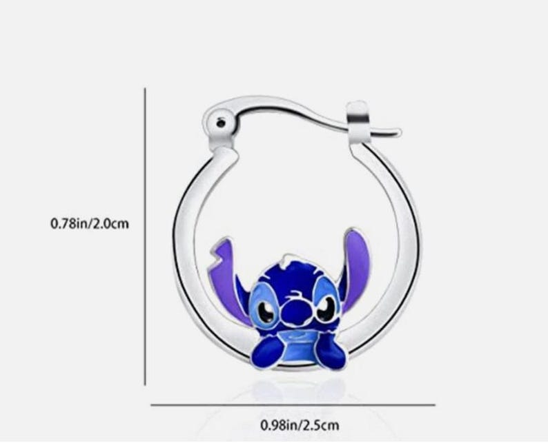 925 Sterling Silver Bead Lilo and Stitch Blue Stitch Hoop Earrings bild 3