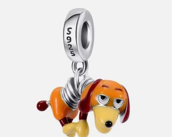 925 Sterling Silver Dangle Charm Bead Dachshund Slinky Dog