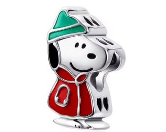 925 Sterling Silver Disney Snoopy Warm Winter Wishes Charm Bracelet Bead