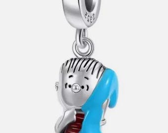 925 Sterling Silver Dangle Charm Peanuts Linus w/ Blanket