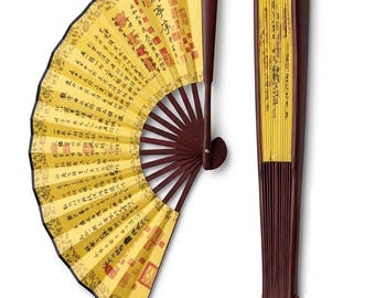 Faltender Handfächer, Bambusholz Kalligraphie Seide, Asiatische Wand Dekoration und Geschenk